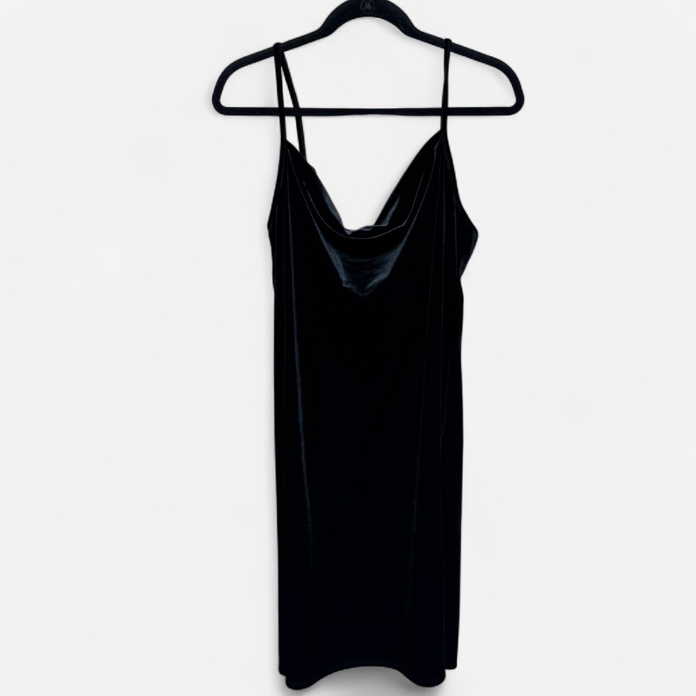 Y2K Bebe Black Velvet Cowl Neck Midi Dress